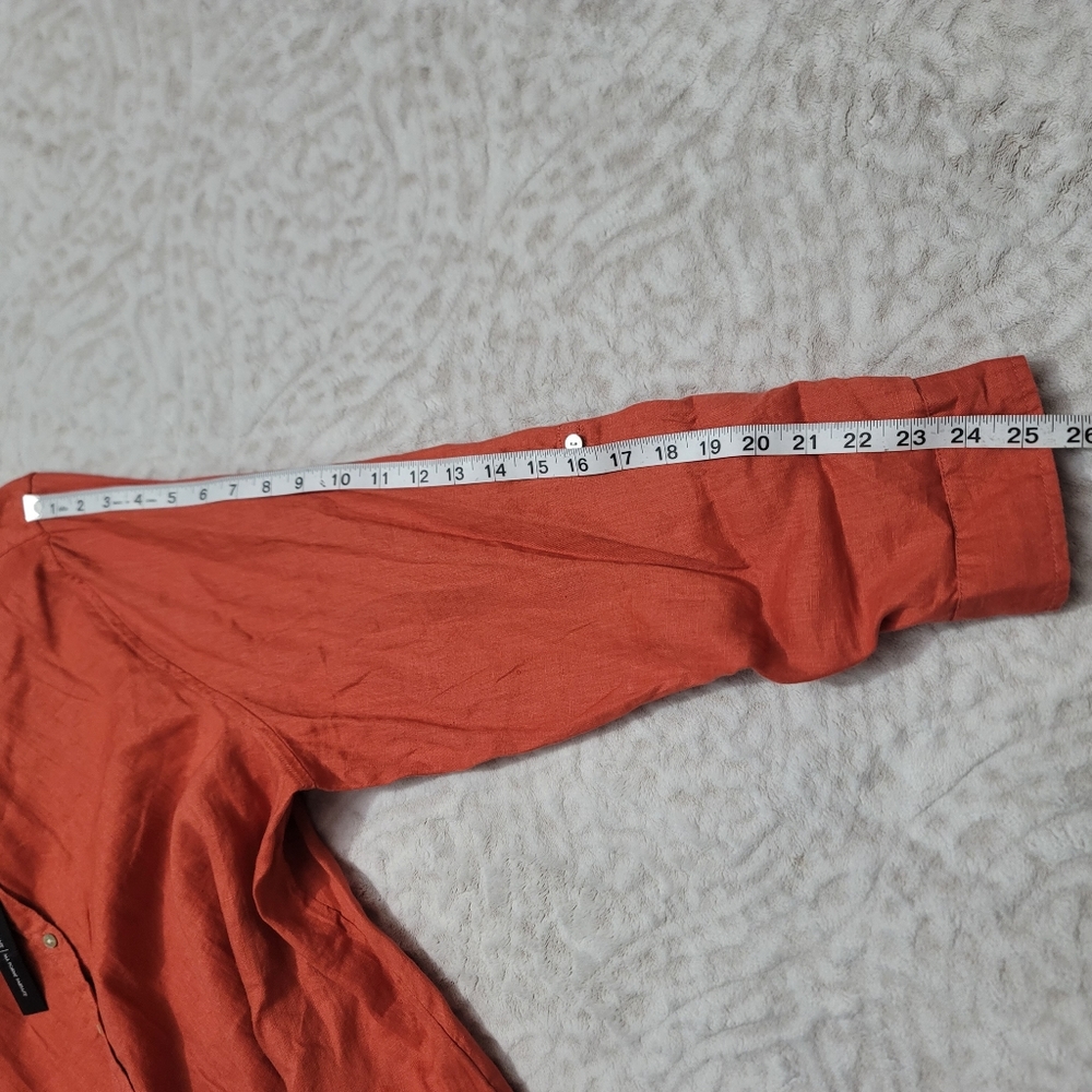 Tahari  Roll-Tab Sleeve Button Down Tunic Top Women’s Size 3X 100%Linen Orange - Picture 12 of 16